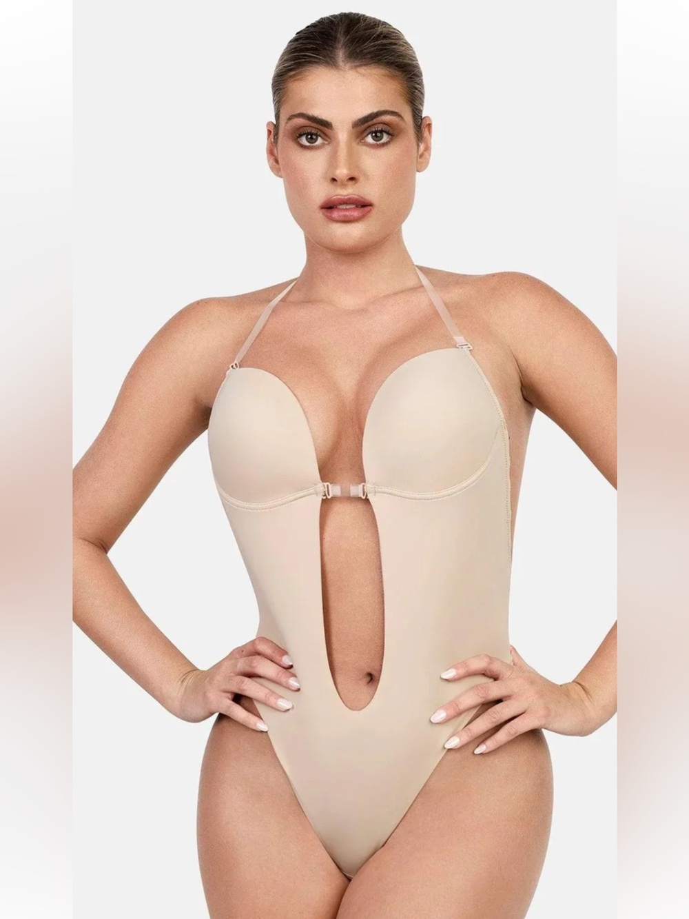 SHAPEWEAR HALTER STRAP DEEP U SCULPTING BACKLESS BODYSUIT Size Large